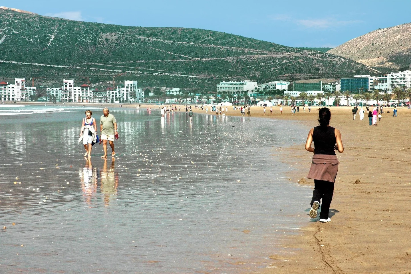 Agadir beach and promenade on the Atlantic coast of Morocco in April