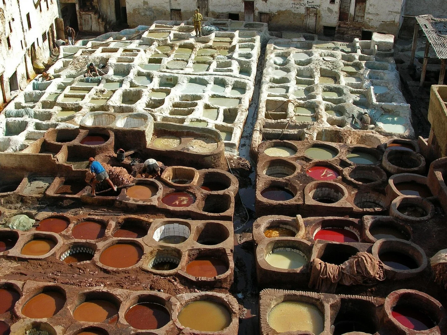 Chouara tanneries in the Fes el-Bali medina, Morocco, in spring